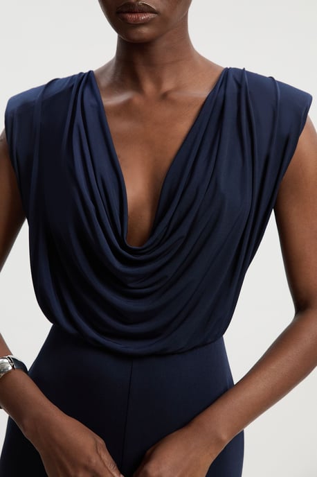 Jersey Crepe Cowl Neck Wide Leg Jumpsuit - Image 3