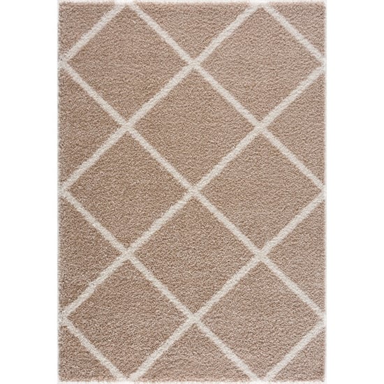 Muratap Madrid shaggy geruit vloerkleed creme hoogpolig- 120x170 cm - Image 3