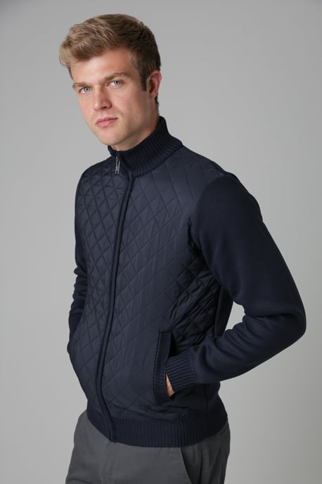 Blue Quilted And Fleece Lined Zip Through Jacket - Image 1