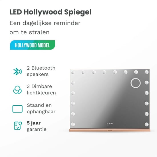 Mirlux Hollywood spiegel bluetooth speakers 80x60cm rosé goud - Image 4
