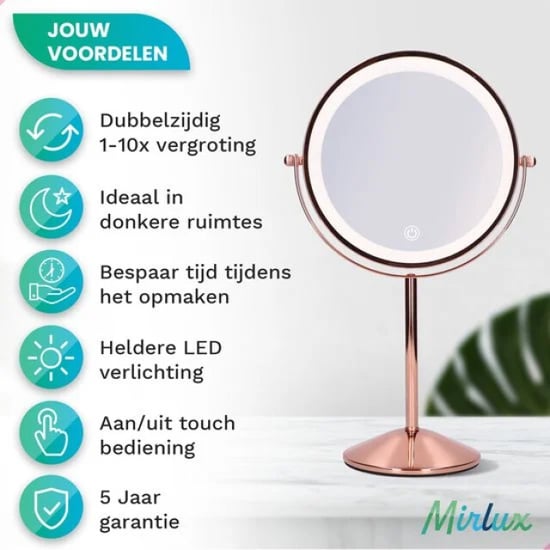 Mirlux Make-up spiegel oplaadbaar rosé 1-10x vergroting - Image 3