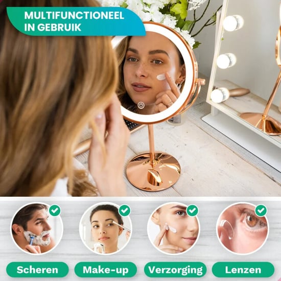 Mirlux Make-up spiegel oplaadbaar rosé 1-10x vergroting - Image 4
