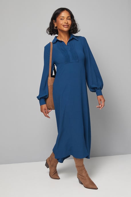 Woven Pintuck Detail Trapeze Shirt Dress - Image 1