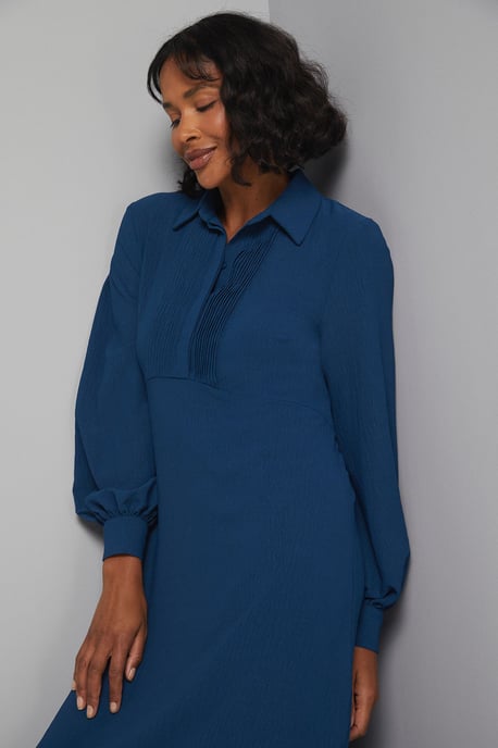 Woven Pintuck Detail Trapeze Shirt Dress - Image 2
