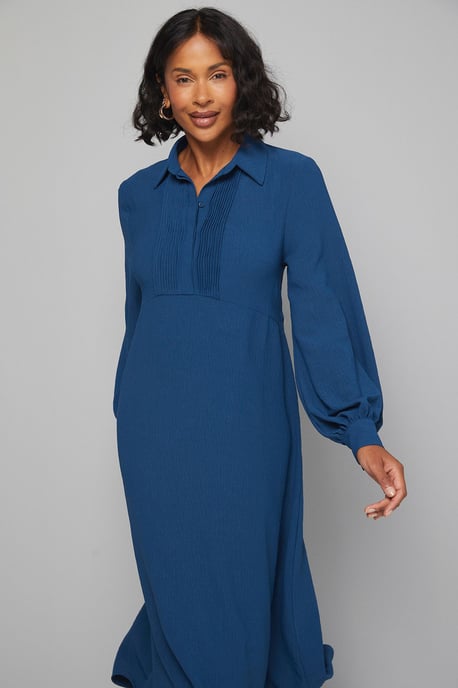 Woven Pintuck Detail Trapeze Shirt Dress - Image 4