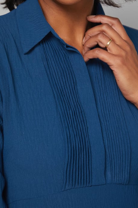 Woven Pintuck Detail Trapeze Shirt Dress - Image 5