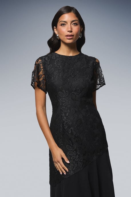 Sleeveless Lace Asymmetric Midi Dress - Image 2