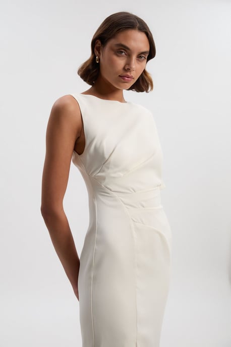 Soft Tailored Asymmetric Sleeve Midi Dress - Image 1