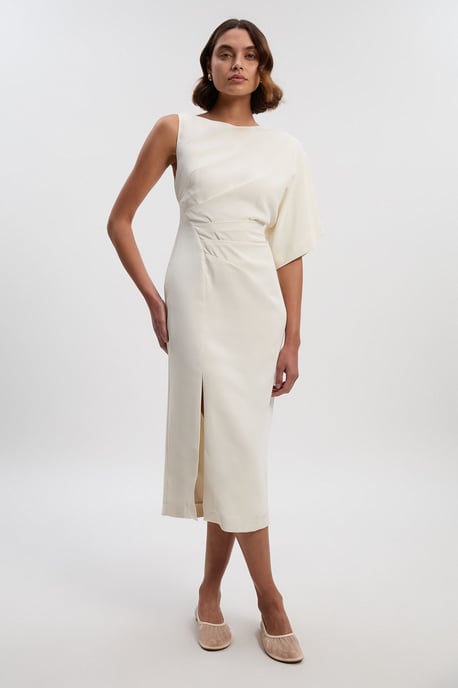Soft Tailored Asymmetric Sleeve Midi Dress - Image 2