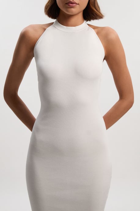 Viscose Blend Slinky Sheer Lace Back Detail Knit Midi Dress - Image 2