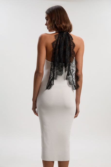 Viscose Blend Slinky Sheer Lace Back Detail Knit Midi Dress - Image 4