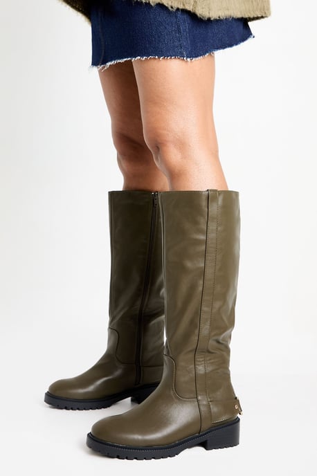 Hardware Detail Knee High Biker Boots - Image 1