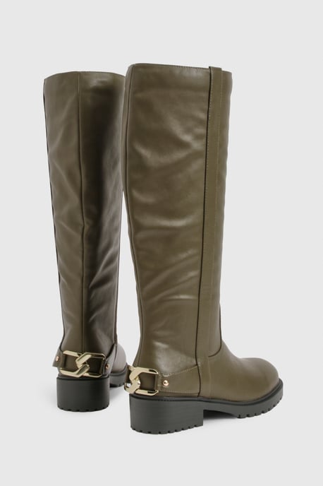 Hardware Detail Knee High Biker Boots - Image 4