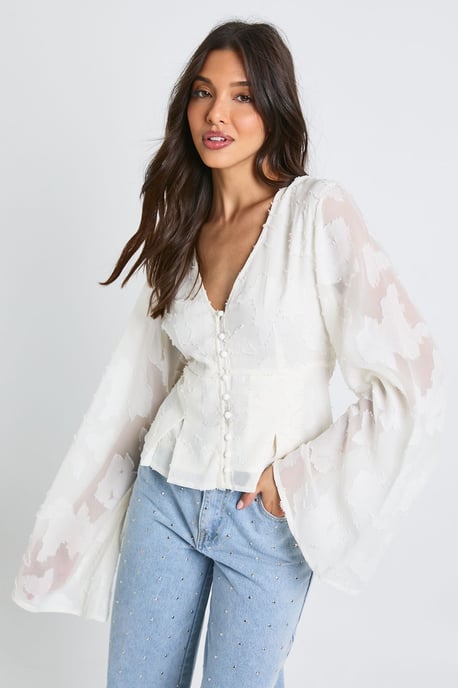 Floral Textured Button Down Blouse - Image 3