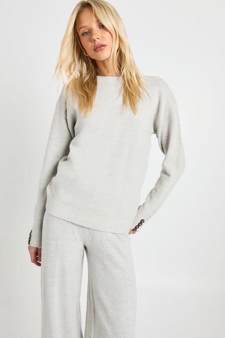 Super Soft Button Cuff Detail Oversized Jumper and Wide Leg Trouser Co-Ord - Image 4