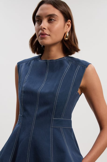 Tencel Cotton Contrast Zip Up Woven Peplum Top - Image 2