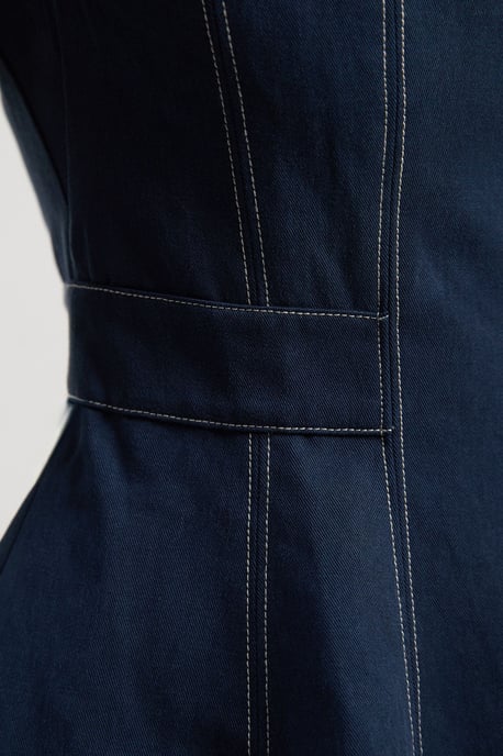 Tencel Cotton Contrast Zip Up Woven Peplum Top - Image 3