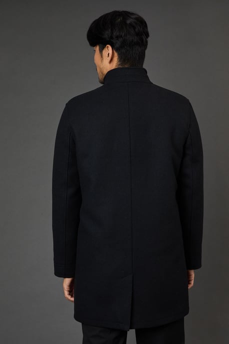 Black Signature Funnel Neck Wool Blend Coat With Insert - Image 4