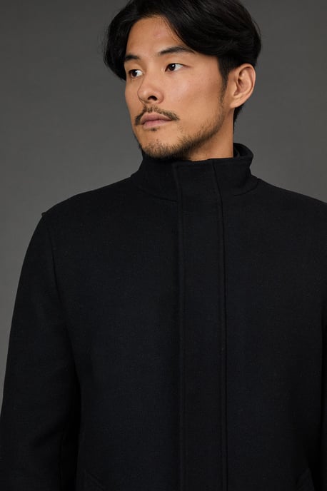 Black Signature Funnel Neck Wool Blend Coat With Insert - Image 5
