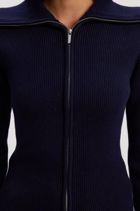 Cotton Zip Through Collar Knit Cardigan - Image 3