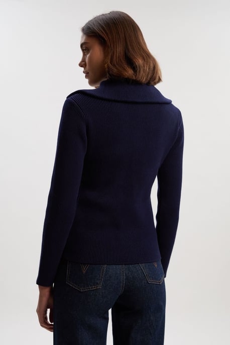 Cotton Zip Through Collar Knit Cardigan - Image 4
