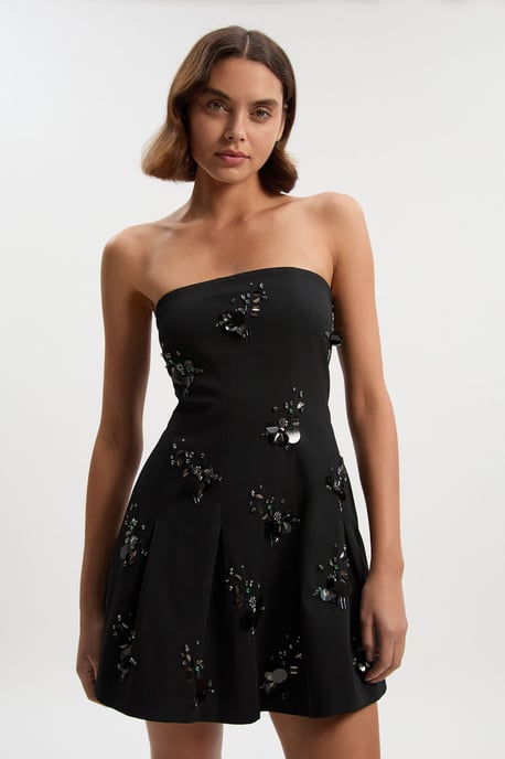 Cluster Sequin & Crystal Embellished Bandeau Tailored Mini Dress - Image 1