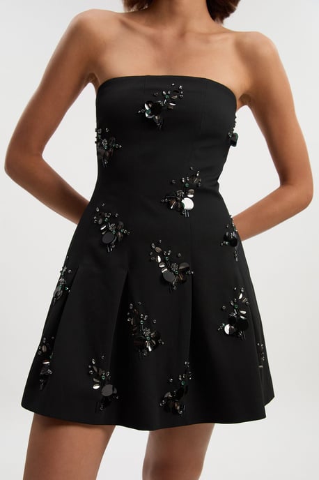 Cluster Sequin & Crystal Embellished Bandeau Tailored Mini Dress - Image 3