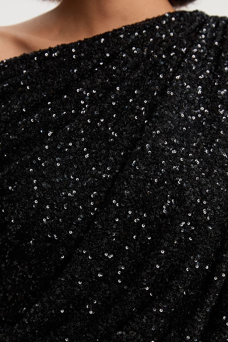 Draped One Shoulder Jersey Stretch Sequin Mini Dress - Image 3