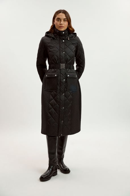 Quilted Hooded Longline Coat - Image 4