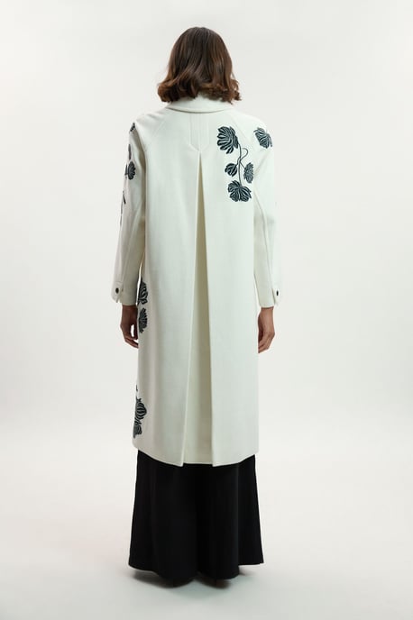 Brushed Wool Placed Embroidery Tailored Midi Coat - Image 3