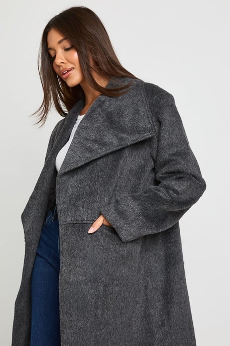 Oversized Collar Wool Look Trench Coat - Image 2