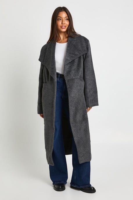 Oversized Collar Wool Look Trench Coat - Image 3