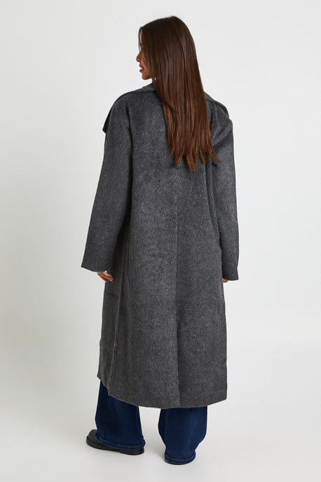 Oversized Collar Wool Look Trench Coat - Image 4