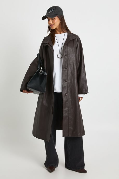 Longline Faux Leather Trench - Image 1