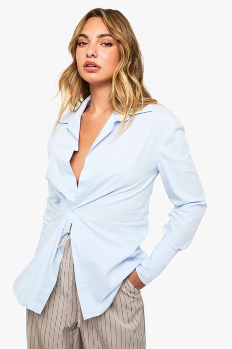 Plunge Wrap Cinched Shirt - Image 1