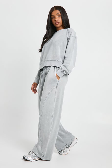 Washed Ribbed Detail Straight Leg Tracksuit - Image 3