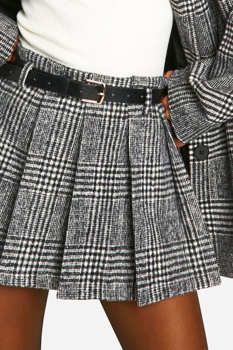 Premium Wool Look Check Belted Mini Skirt - Image 4