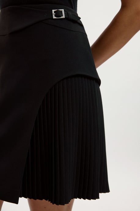 Tailored Buckle Detail Pleated Mini Skirt - Image 2