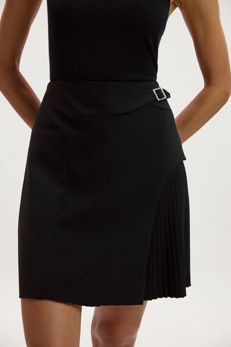 Tailored Buckle Detail Pleated Mini Skirt - Image 5