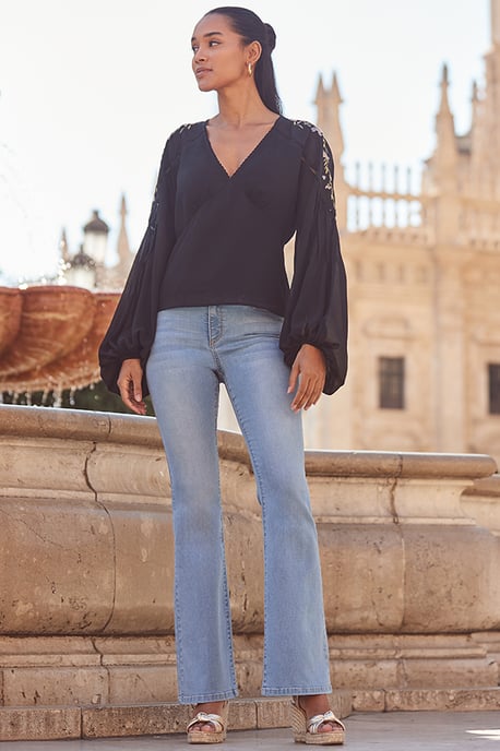 Black Premium Embroidered Shoulder Blouse - Image 2