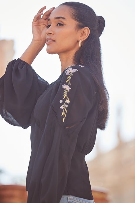 Black Premium Embroidered Shoulder Blouse - Image 4