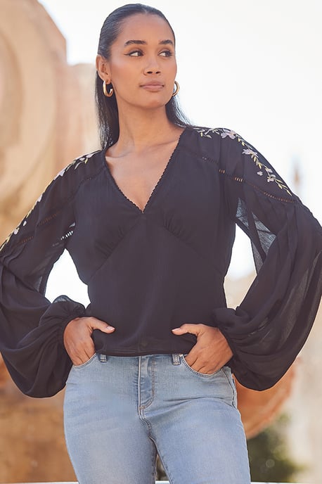 Black Premium Embroidered Shoulder Blouse - Image 5