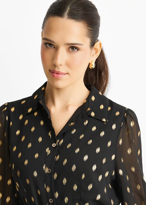 Black Chiffon Foil Belted Maxi Shirt Dress - Image 2