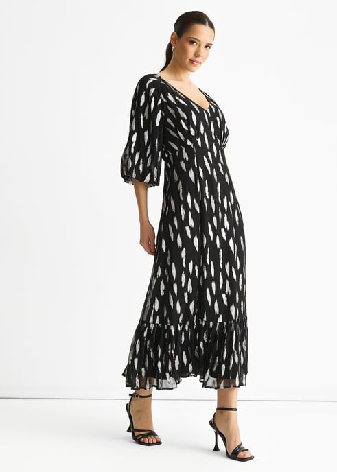 Black Viscose Clipped Balloon Sleeve Maxi Dress - Image 3