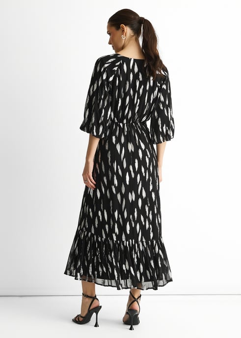Black Viscose Clipped Balloon Sleeve Maxi Dress - Image 4