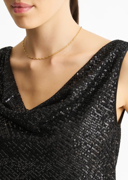 Black Sequin Cowl Neck Cami Top - Image 2