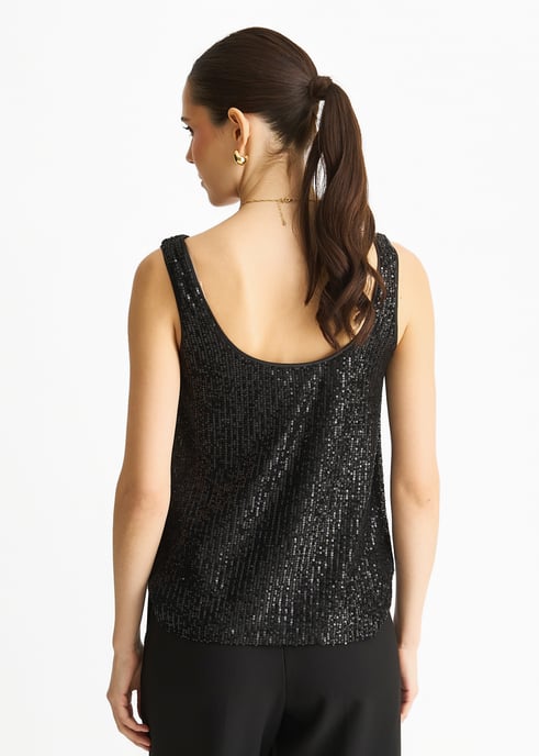 Black Sequin Cowl Neck Cami Top - Image 4