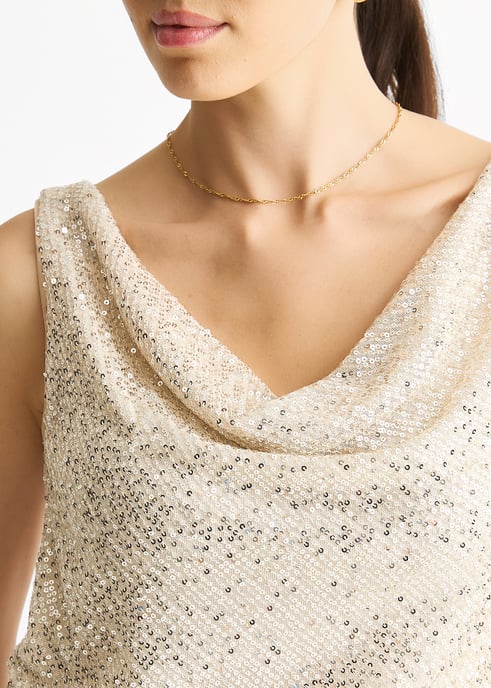 Champagne Sequin Cowl Neck Cami Top - Image 2
