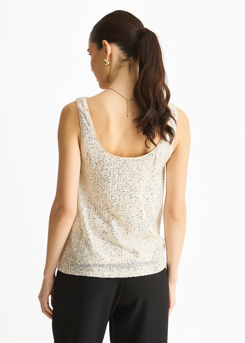 Champagne Sequin Cowl Neck Cami Top - Image 4