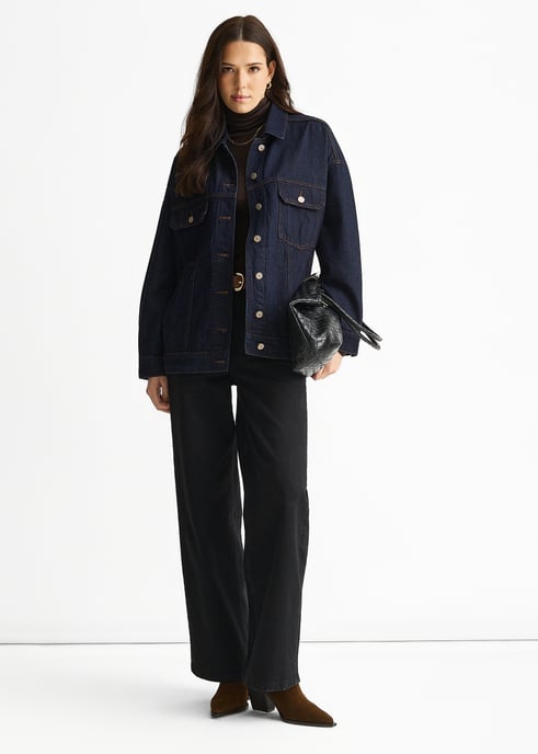 Mörk indigo denimjacka i truckerstil - Image 3